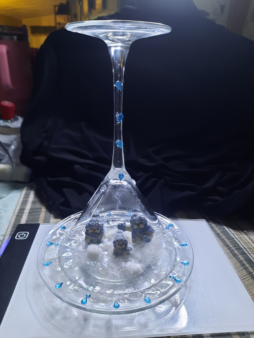 Hand Crafted Clear Glass Holiday Dome with Blue Accents